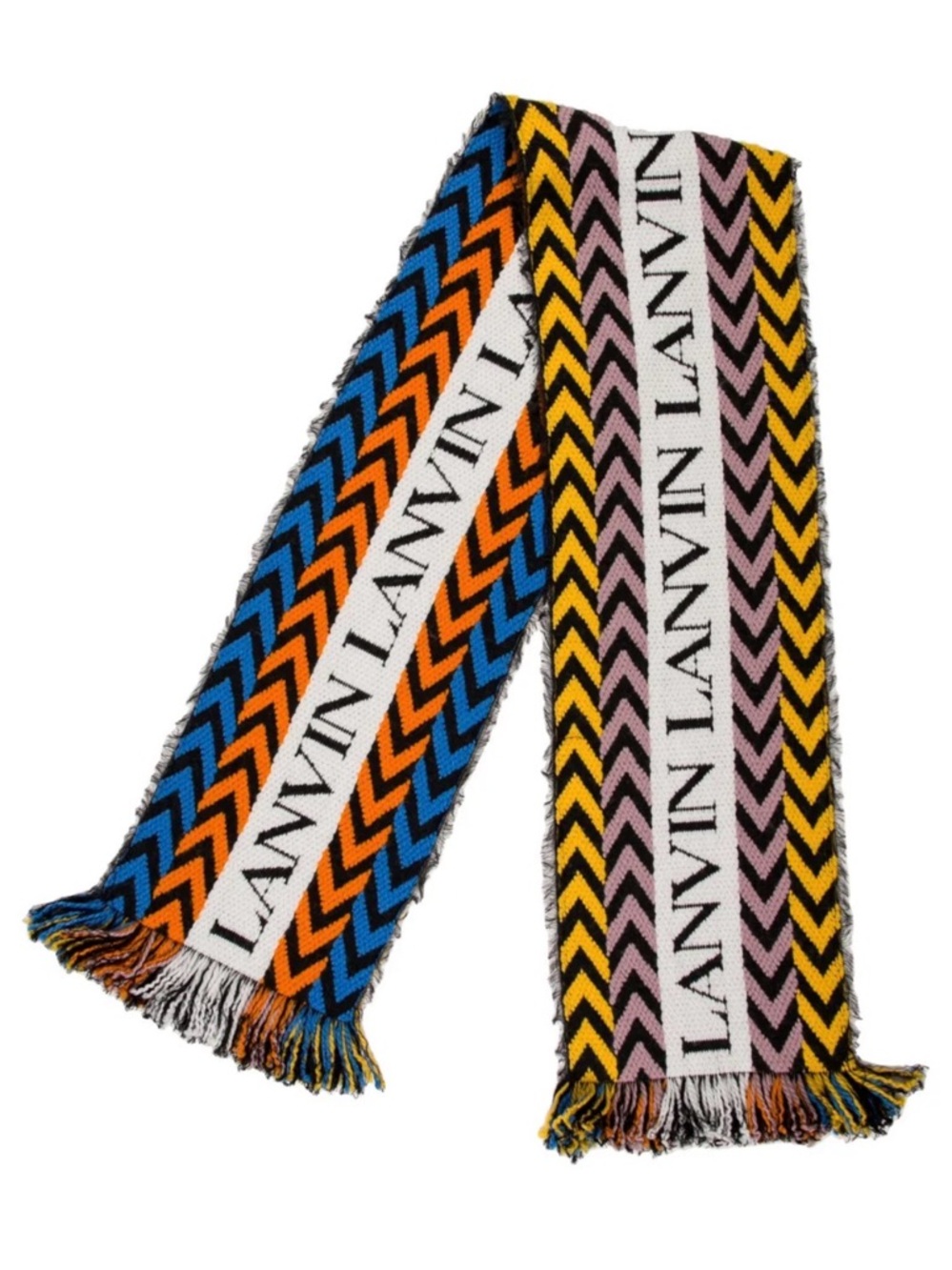 Lanvin Blue Orange Yellow Pink Chevron Logo Scarf